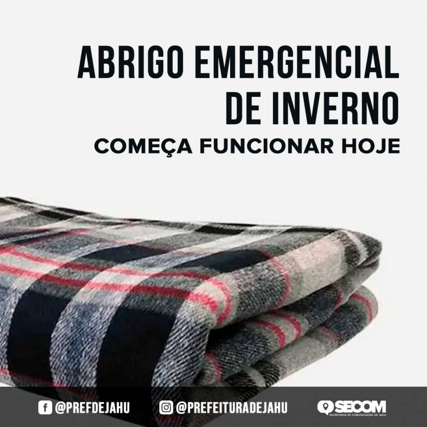 ABRIGO EMERGENCIAL DE INVERNO COMEÇA FUNCIONAR HOJE