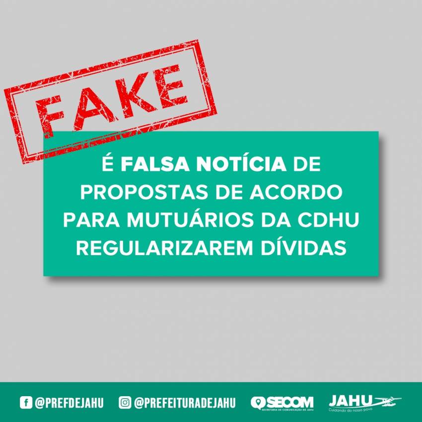 É FALSA NOTÍCIA DE PROPOSTAS DE ACORDO PARA MUTUÁRIOS DA CDHU REGULARIZAREM DÍVIDAS