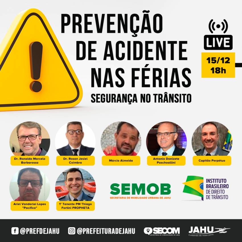AMANHÃ: PREFEITURA PARTICIPA DE LIVE SOBRE SEGURANÇA NO TRÂNSITO