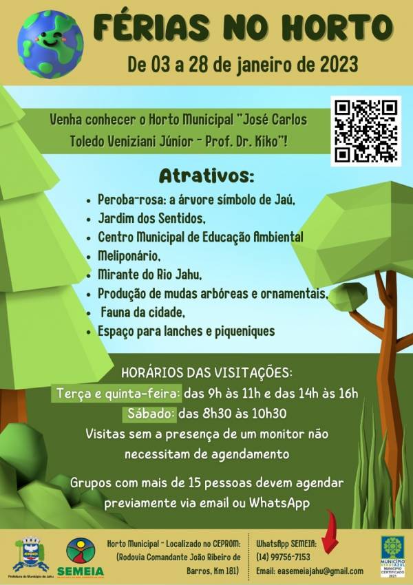 HORTO MUNICIPAL ESTÁ ABERTO À VISITAS NAS FÉRIAS
