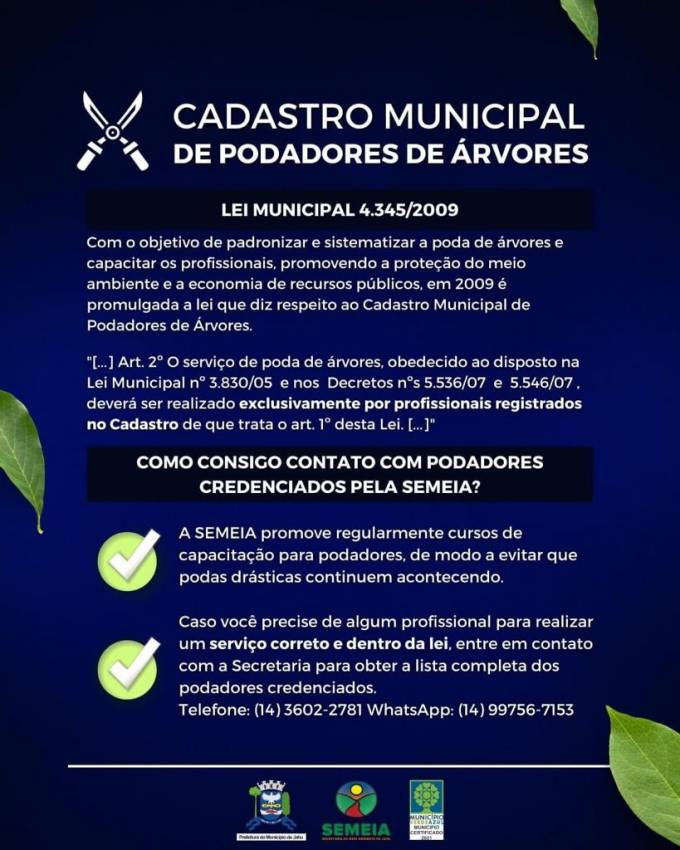 CADASTRO MUNICIPAL DE PODADORES DE ÁRVORES