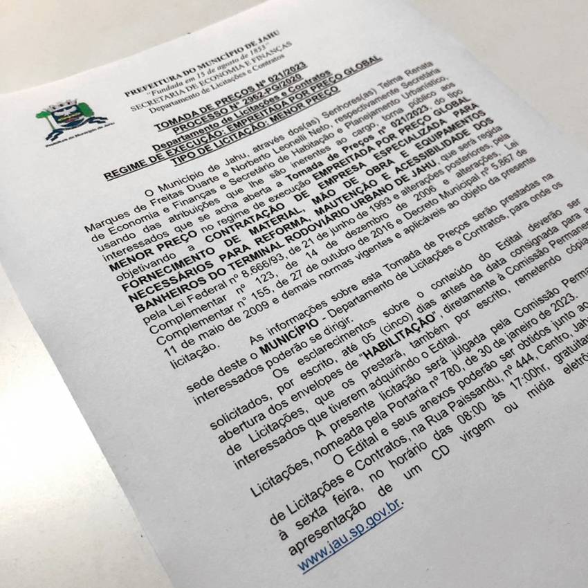 PREFEITURA ESTÁ COM LICITAÇÃO ABERTA PARA REFORMA DOS BANHEIROS DA RODOVIÁRIA