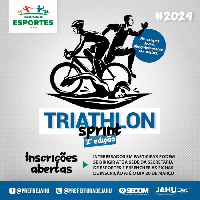INSCRIÇÕES ABERTAS PARA A SEGUNDA EDIÇÃO DO TRIATHLON SPRINT