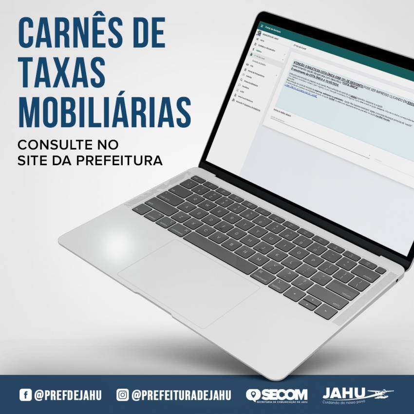 CARNÊS DE TAXAS MOBILIÁRIAS PODEM SER CONSULTADOS NO SITE DA PREFEITURA