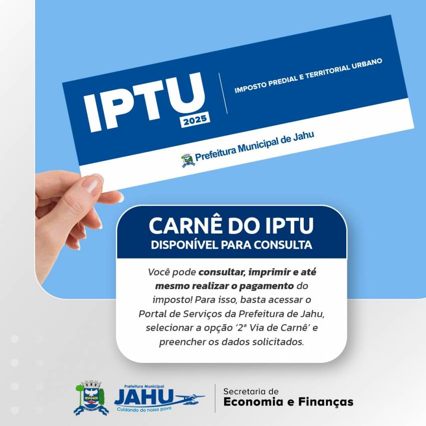 CARNÊ DO IPTU JÁ ESTÁ DISPONÍVEL PARA CONSULTA
