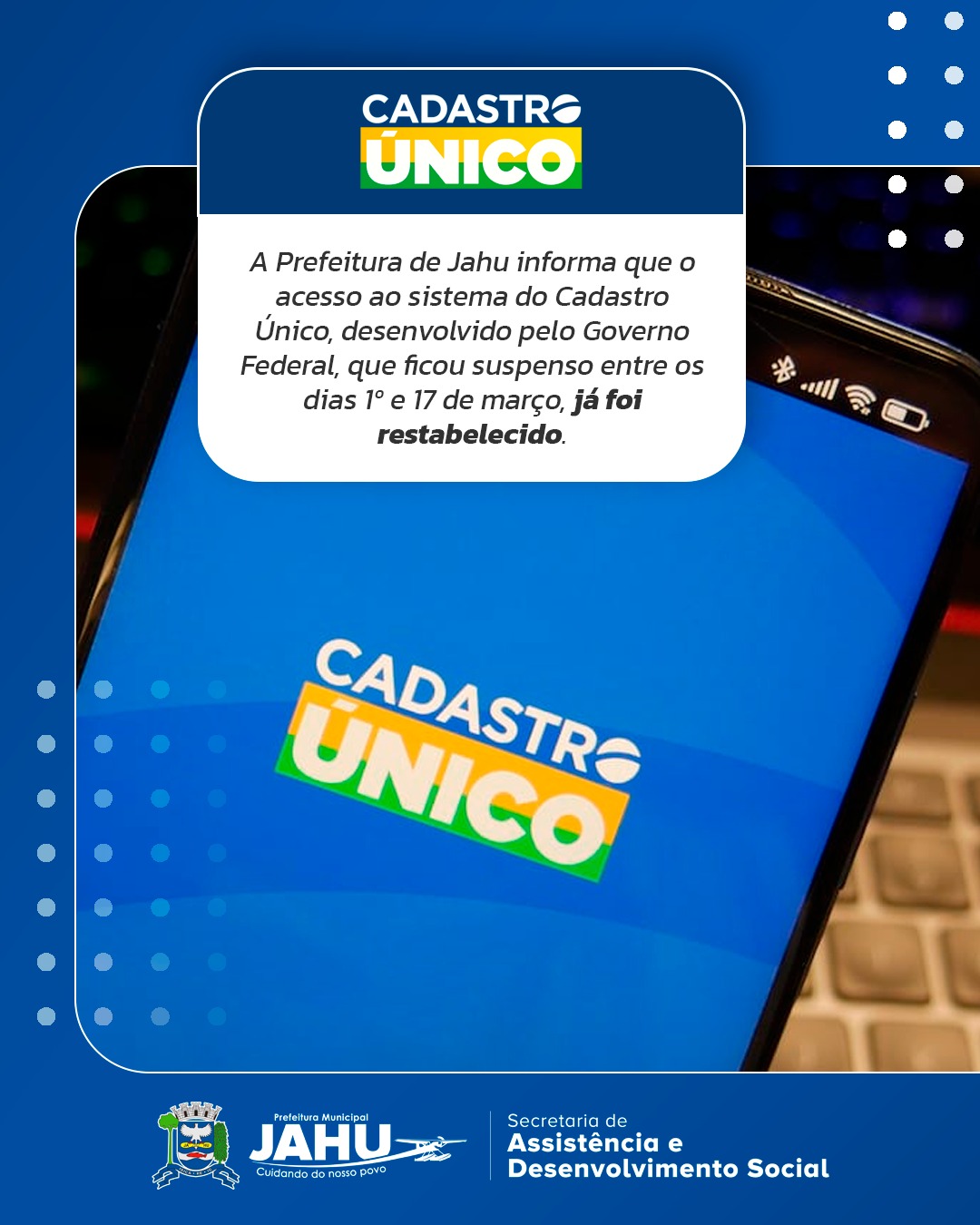 NOTA - INSTABILIDADES NO SISTEMA DO CADASTRO ÚNICO
