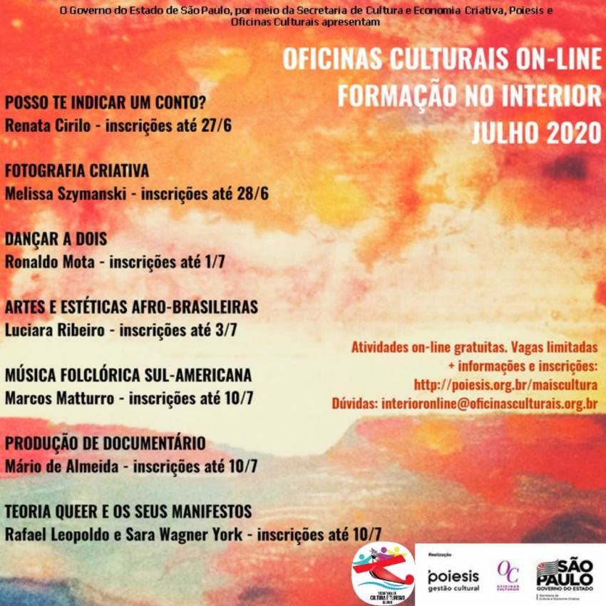 Secretaria de Cultura e Turismo realiza oficinas online