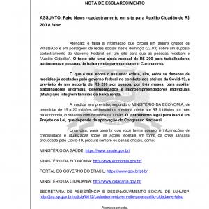 Imagem da notícia Cadastramento em site para auxílio cidadão é falso