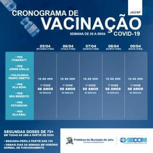 Imagem da notícia Cronograma de Vacinação - de 05 a 09 de abril - COVID 19