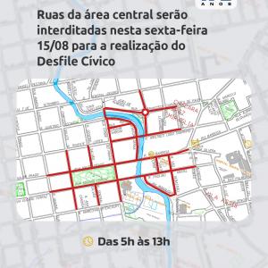 Imagem da notícia RUAS DA ÁREA CENTRAL SERÃO INTERDITADAS NESTA SEXTA-FEIRA (15) PARA A REALIZAÇÃO DO 'DESFILE CÍVICO'