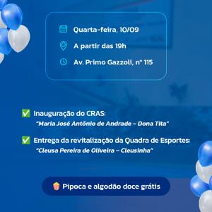 Imagem da notícia QUARTA-FEIRA (10) TEM INAUGURAÇÃO NO JARDIM MARIA LUIZA IV!