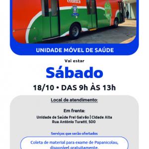 Imagem da notícia UNIDADE MÓVEL FAZ COLETA PARA O PAPANICOLAU NO FREI GALVÃO | CIDADE ALTA NESTE SÁBADO (18)