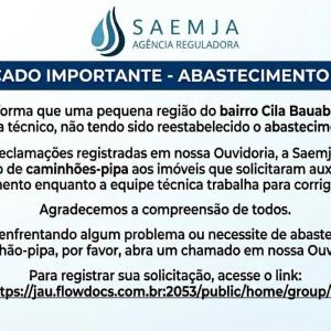 Imagem da notícia NOTA ATUALIZADA - FALTA DE ÁGUA NO CILA BAUAB