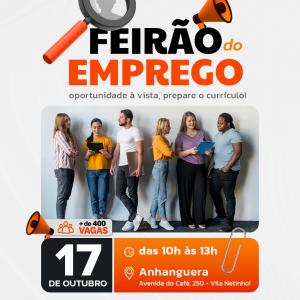 Imagem da notícia MAIS DE 400 VAGAS DE EMPREGO DISPONÍVEIS NESTE SÁBADO (17)