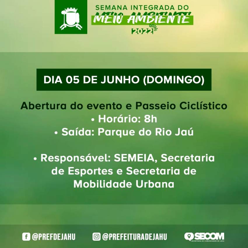 SEMANA DE MEIO AMBIENTE TEM PASSEIO CICLÍSTICO  