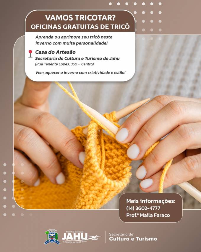 VAMOS TRICOTAR? - VAGAS PARA OFICINAS GRATUITAS DE TRICÔ