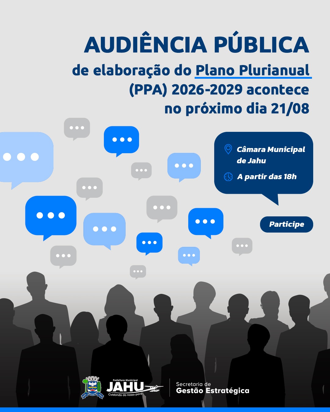AUDIÊNCIA PÚBLICA DE ELABORAÇÃO DO PLANO PLURIANUAL ACONTECE NO PRÓXIMO DIA 21