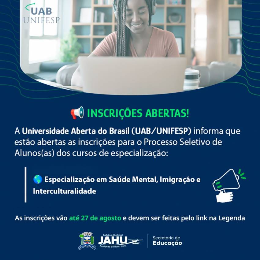 POLO DA UNIVERSIDADE ABERTA DO BRASIL OFERECE CURSO GRATUITO DE ESPECIALIZAÇÃO EM SAÚDE MENTAL, IMIGRAÇÃO E INTERCULTURALIDADE