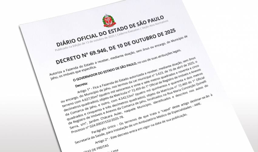 AME DE JAHU: GOVERNO DO ESTADO PUBLICA DECRETO DE RECEBIMENTO DE ÁREA