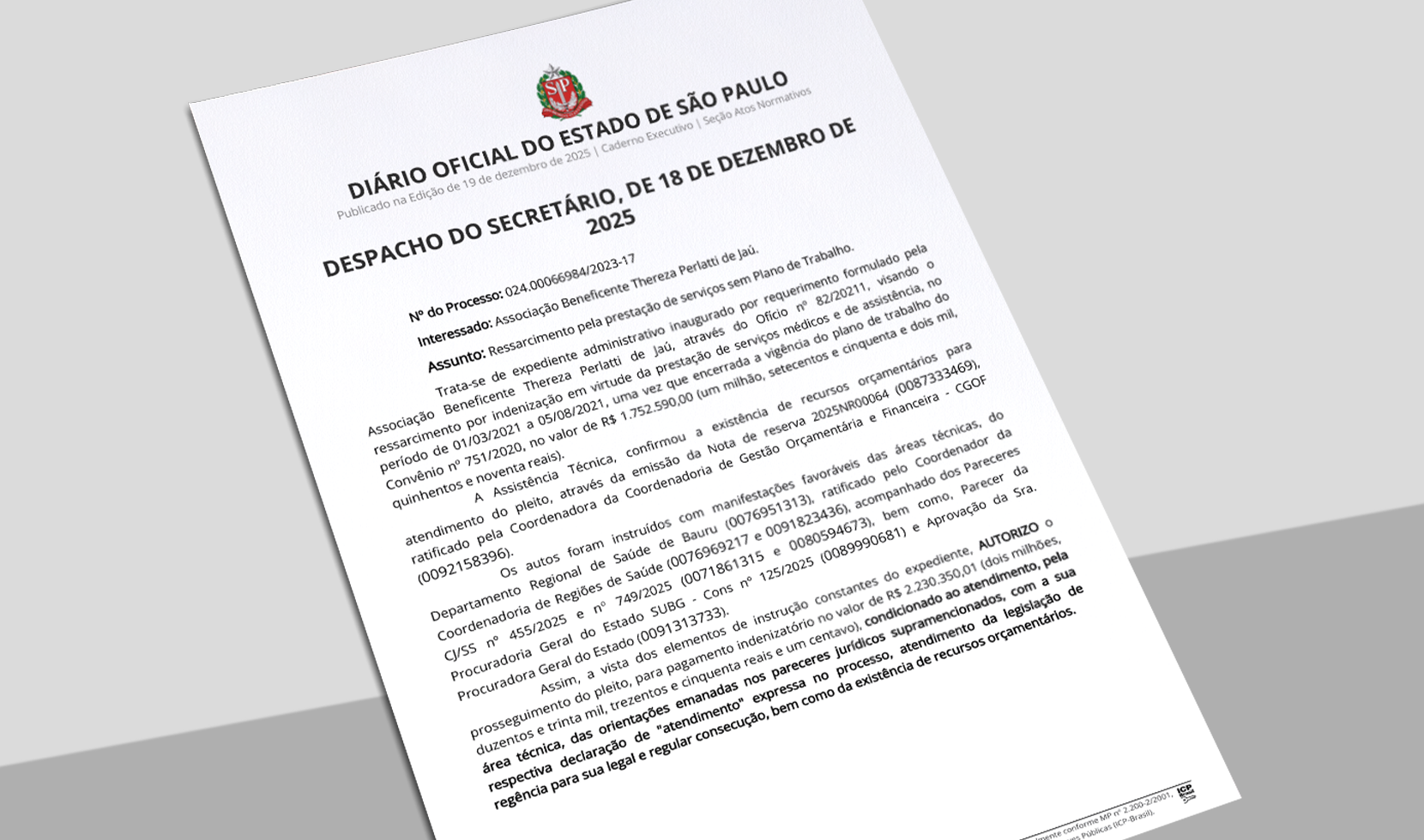 PREFEITURA CONSEGUE MAIS DE R$ 2 MILHÕES PARA O THEREZA PERLATTI