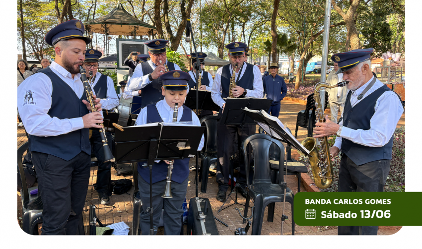BANDA CARLOS GOMES SE APRESENTA NO JARDIM DE BAIXO NESTE SÁBADO (13)