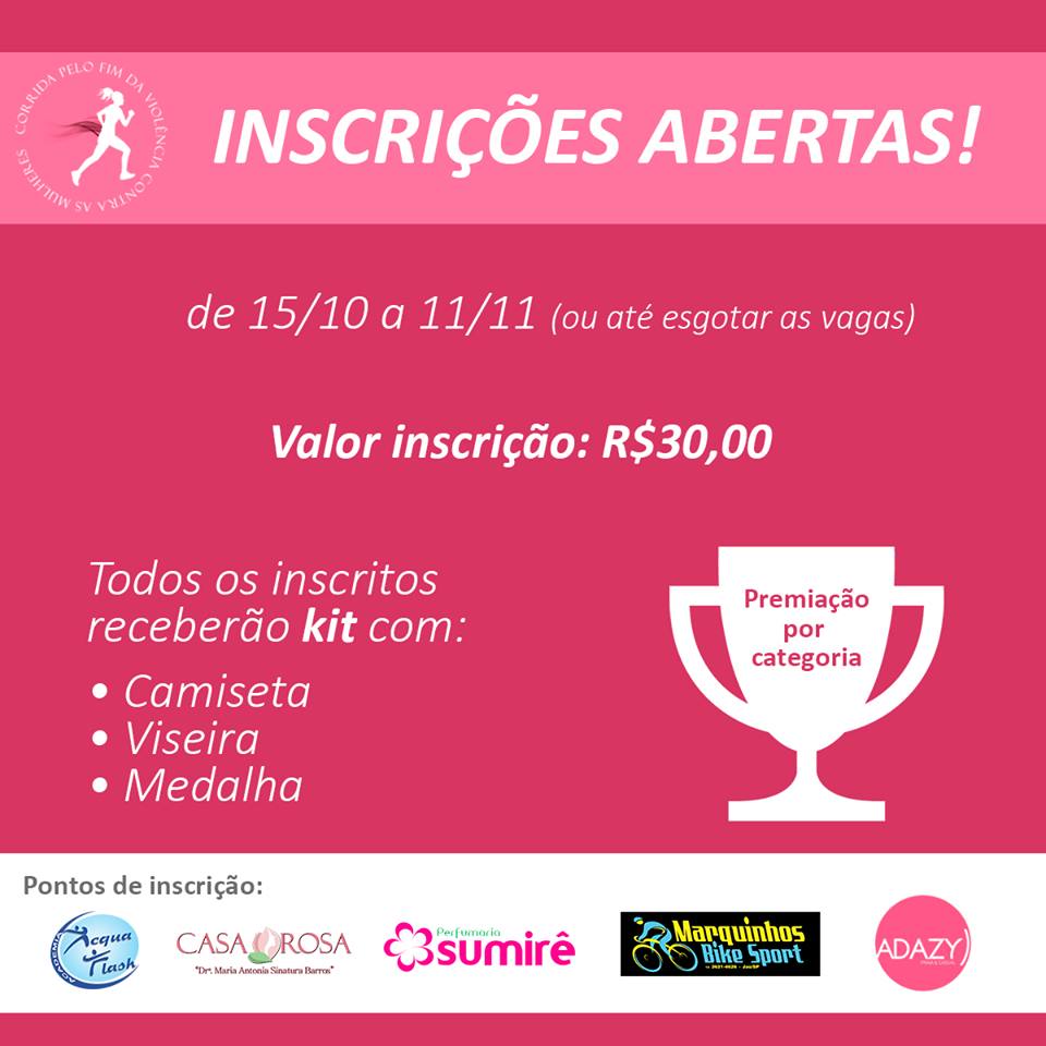 2ª Corrida pelo fim da violência contra a mulher: inscrições até 11 de novembro