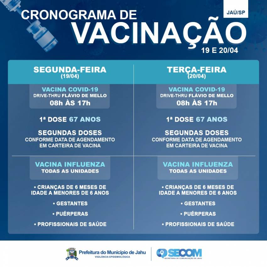 CRONOGRAMA DE VACINAÇÃO COVID E INFLUENZA